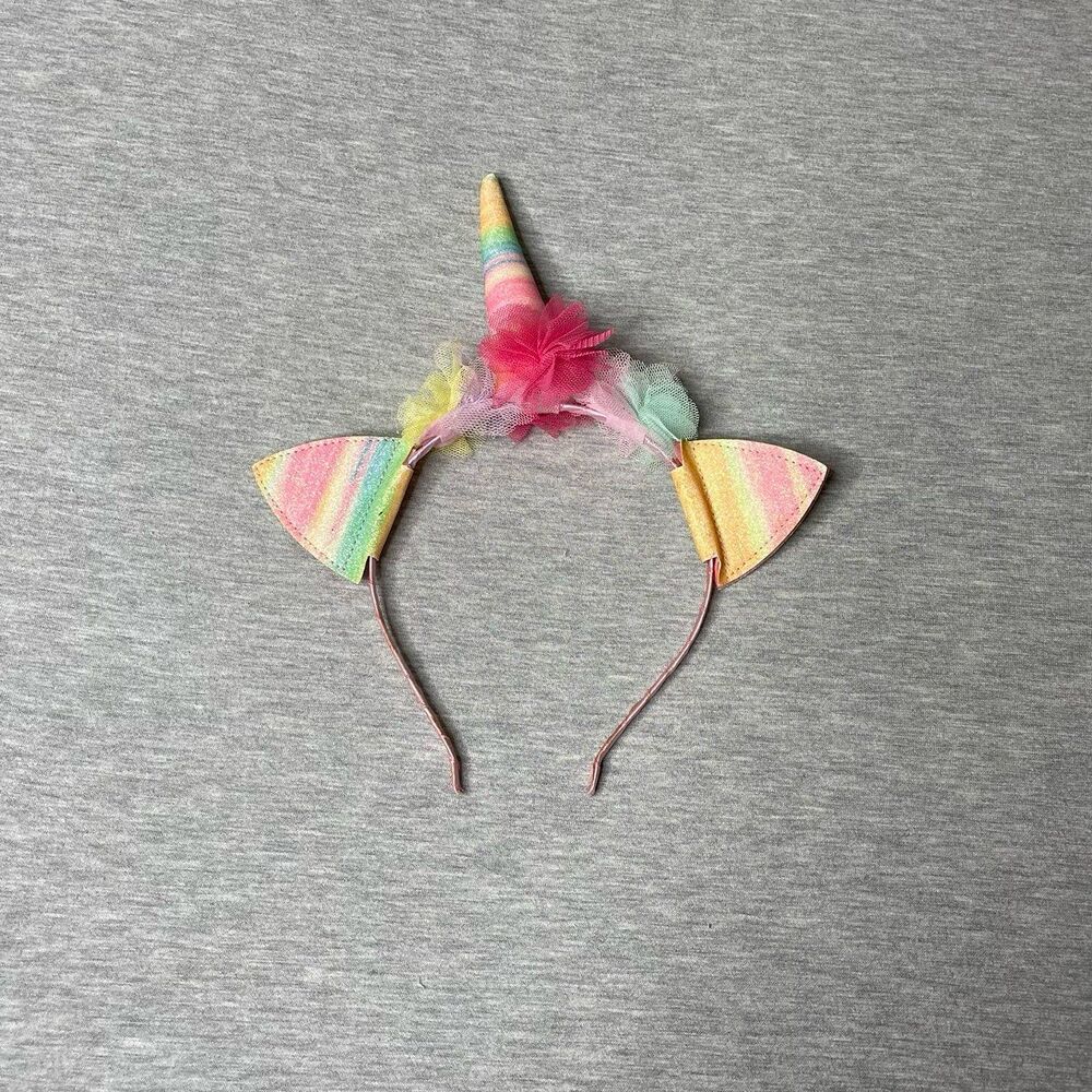 Justice Girl's Rainbow-Glitter Halloween Unicorn Ears Fluffy Headband